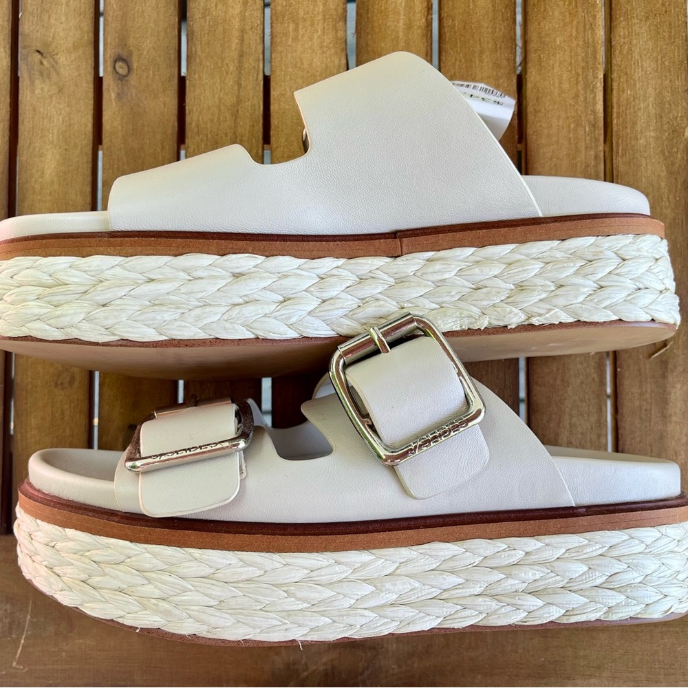 J/SLIDES NYC Bonnie Double Buckle Platform Slide Sandals - Bone Leather Size 7 - Picture 6 of 9